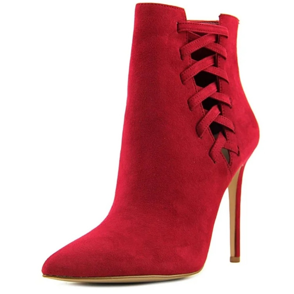 ♥️ NEW! Aldo Tuxedo Women Pointed Toe Canvas Red Ankle Boot ♥️